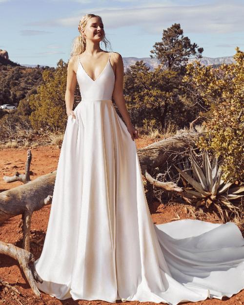 Lp2010 elegant simple wedding dress with pockets and a line silhouette1